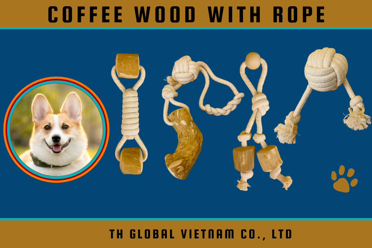 Coffee Wood & Cotton Rope Dog Toys – Natural, Durable, and Fun for Every Pup