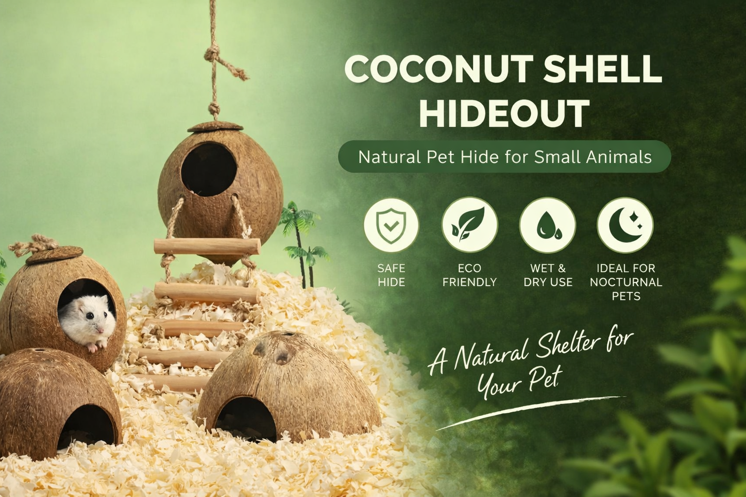 Natural Coconut Shell Hideout for Reptiles and Small Pets