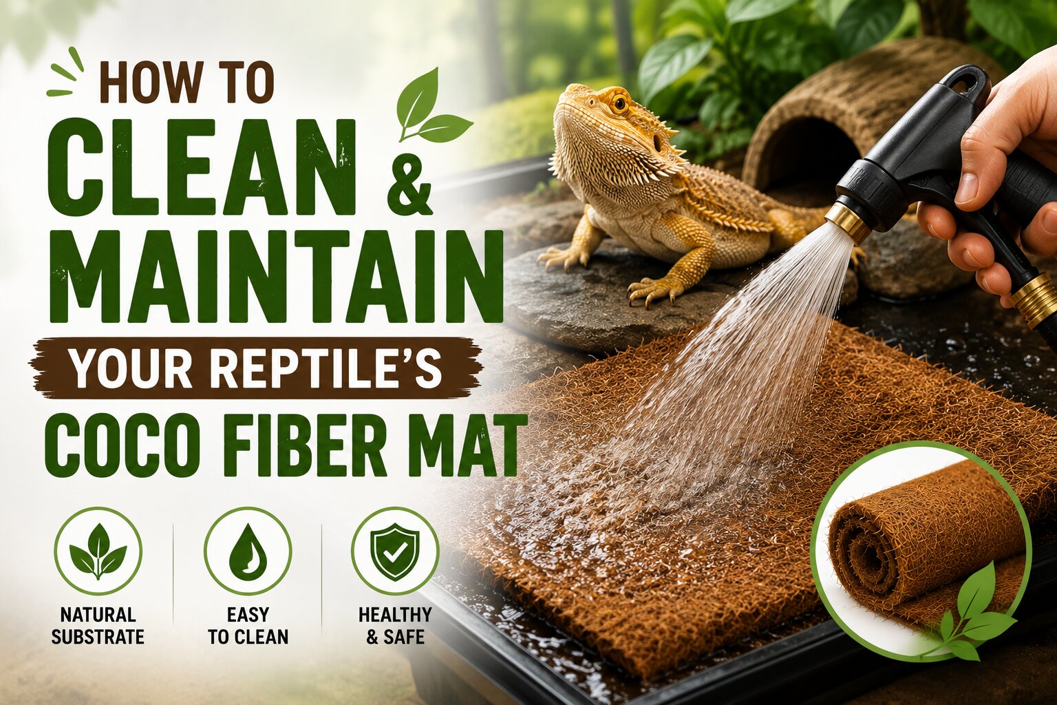clean reptile coco fiber mat in a natural terrarium